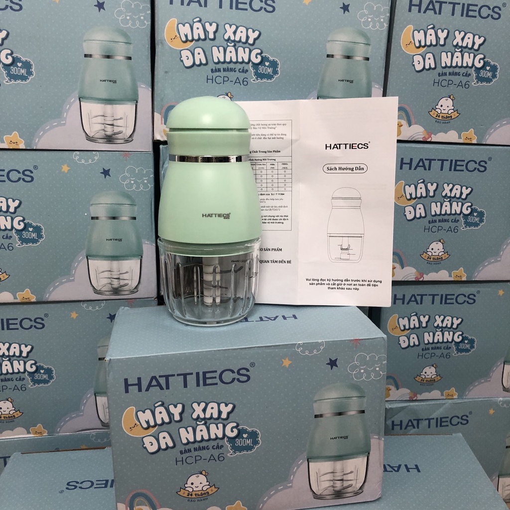 Máy xay ăn dặm cho bé ăn dặm KidsWorld Hattiecs 6 lưỡi dao dung tích 300ml phiên bản quốc tế