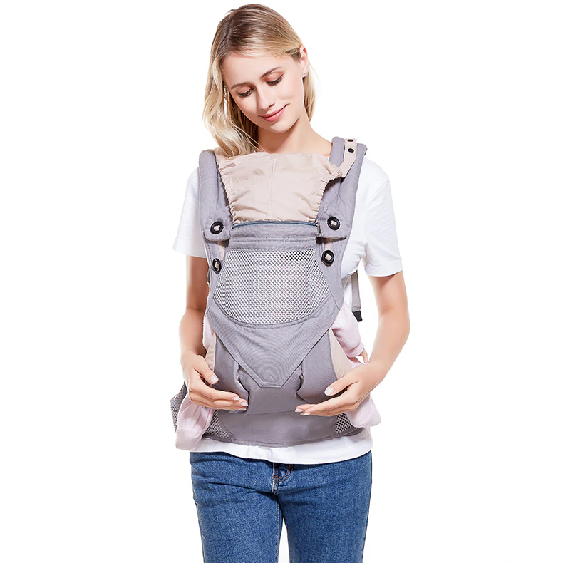 Địu em bé trợ lực 4 tư thế KidsWorld 360 Cool Air Mesh thoáng khí có đỡ cổ, mũ che đầu, địu cho bé từ 3 tháng - 36 tháng
