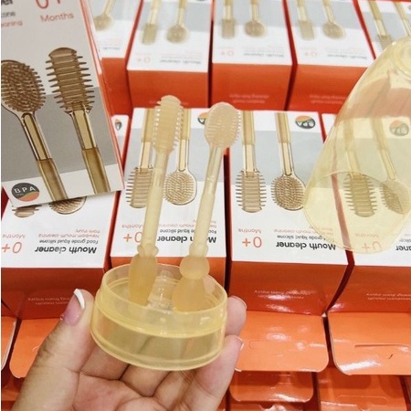 [Mã BMLTM50 giảm đến 50K đơn 99K] Set bàn chải silicon cho bé, Rơ lưỡi cho bé siêu mềm mại an toàn cho bé 0-18 tháng