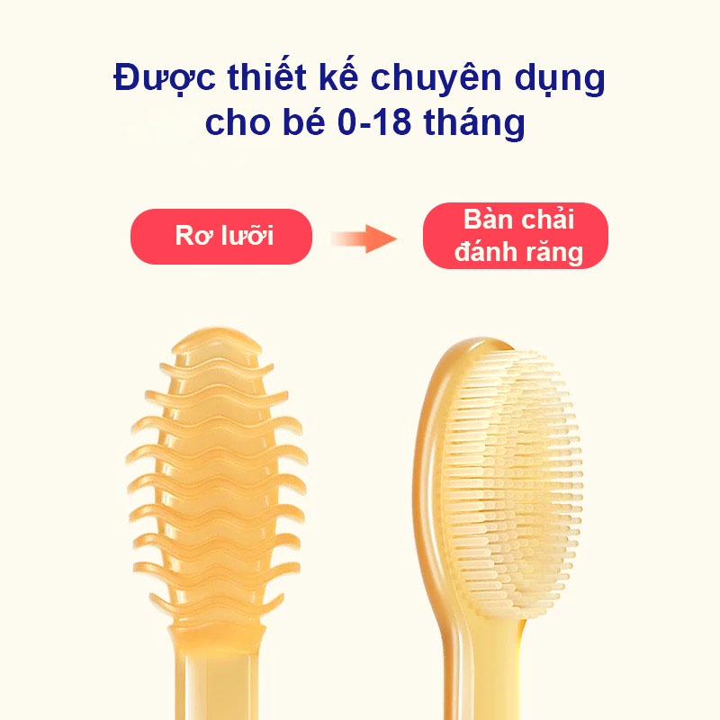 [Mã BMLTM50 giảm đến 50K đơn 99K] Set bàn chải silicon cho bé, Rơ lưỡi cho bé siêu mềm mại an toàn cho bé 0-18 tháng