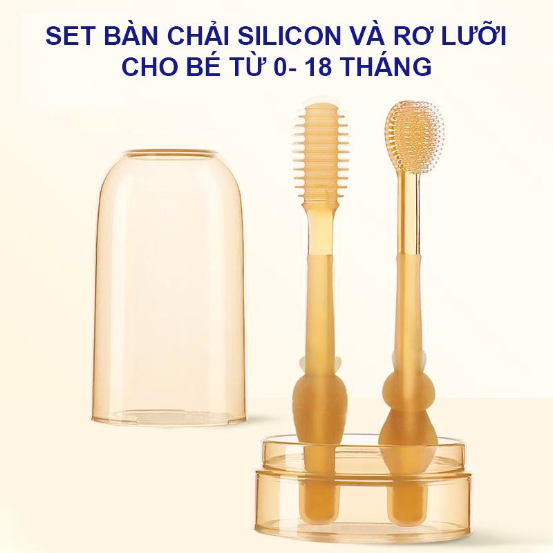 [Mã BMLTM50 giảm đến 50K đơn 99K] Set bàn chải silicon cho bé, Rơ lưỡi cho bé siêu mềm mại an toàn cho bé 0-18 tháng