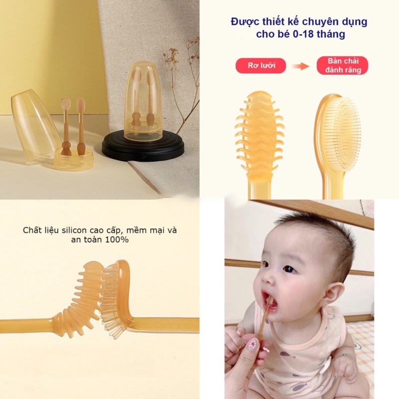 [Mã BMLTM50 giảm đến 50K đơn 99K] Set bàn chải silicon cho bé, Rơ lưỡi cho bé siêu mềm mại an toàn cho bé 0-18 tháng