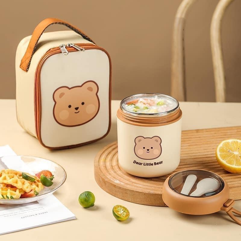 Bình ủ cháo giữ nhiệt lõi inox 304 KidsWorld TEDEMEI 530ml kèm túi giữ nhiệt và muỗng