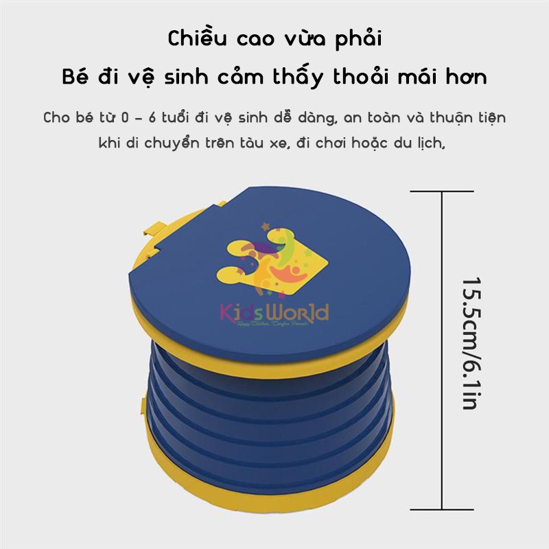 Bô vệ sinh cho bé, bệ vệ sinh cho bé KidsWorld gấp gọn di động thuận tiện để trong nhà hoặc đi du lịch