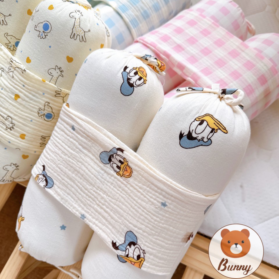 Gối chặn Muslin cho bé sơ sinh thoáng khí cho bé ngủ ngon,ruột bông organic thiên nhiên kháng khuẩn chống giật mình