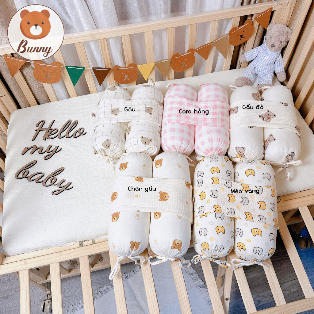 Gối chặn Muslin cho bé sơ sinh thoáng khí cho bé ngủ ngon,ruột bông organic thiên nhiên kháng khuẩn chống giật mình