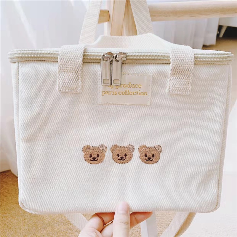 Túi bỉm sữa giữ nhiệt KidsWorld ChezBeBe thêu hình gấu kiểu Hàn Quốc dễ thương cho mẹ và bé