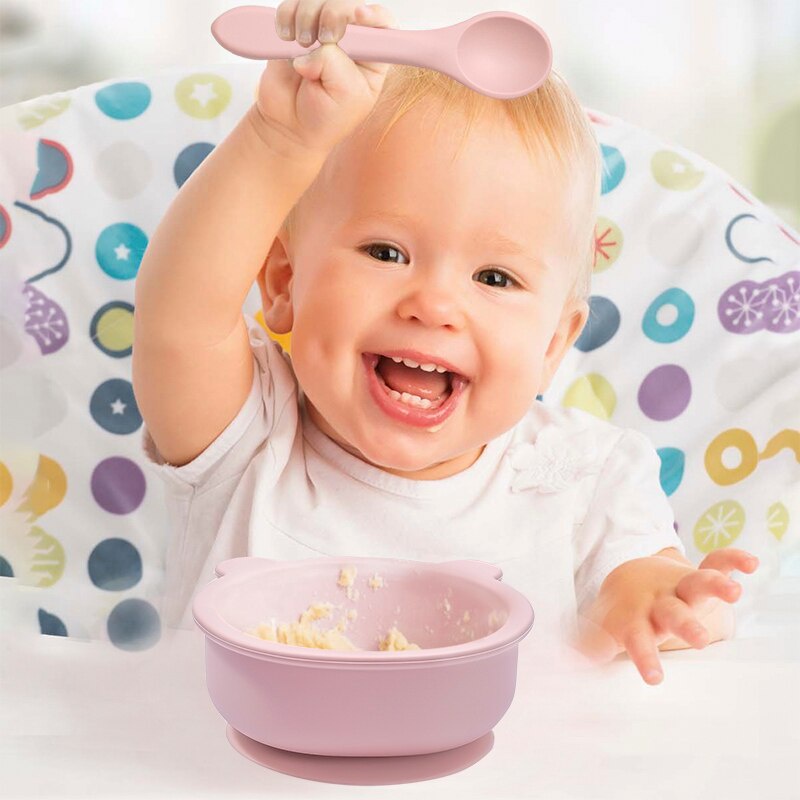 [Mã BMLTM50 giảm đến 50K đơn 99K] Bát ăn dặm bằng silicon KidsWorld hình gấu có đế hít chống đổ cho bé