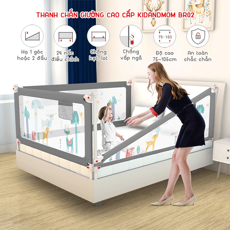 Thanh Chắn Giường KidsWorld BR02 Nâng Hạ 1 Bên Cao Tối Đa 105cm Chống Kẹt Chống Vấp Ngã