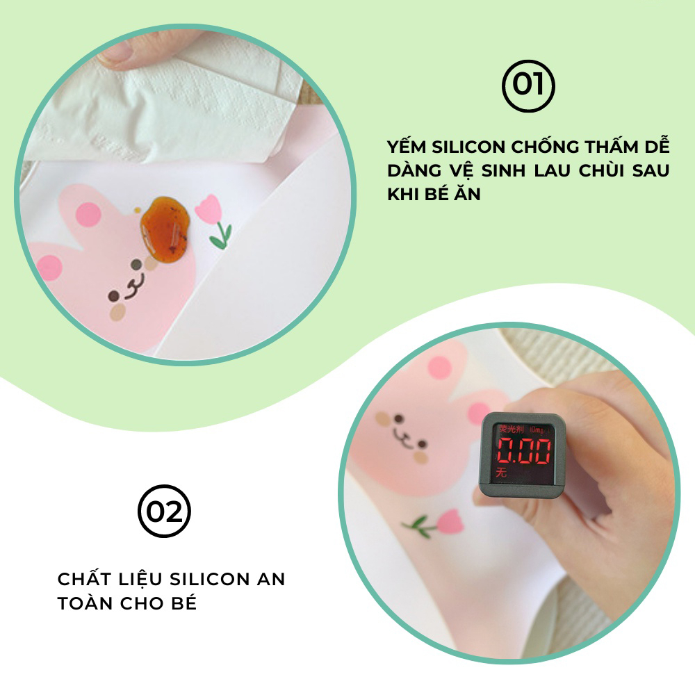 Yếm ăn dặm cho bé KidsWorld Dotoodot phong cách Hàn Quốc có máng silicon không bám bẩn