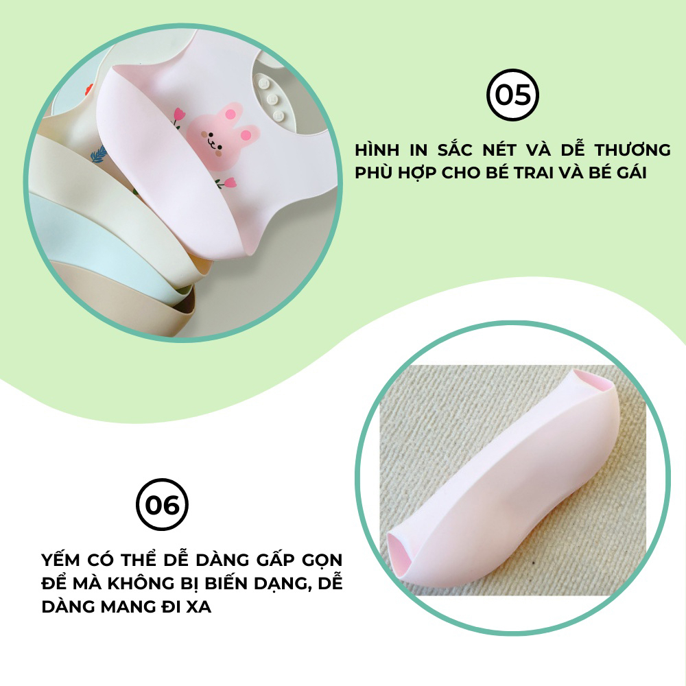 Yếm ăn dặm cho bé KidsWorld Dotoodot phong cách Hàn Quốc có máng silicon không bám bẩn