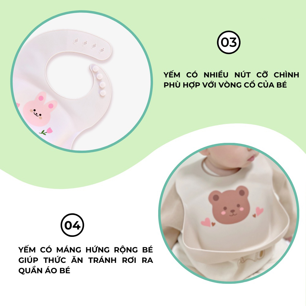 Yếm ăn dặm cho bé KidsWorld Dotoodot phong cách Hàn Quốc có máng silicon không bám bẩn