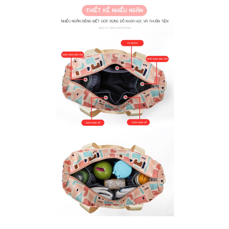 Túi Xách Bỉm Sữa Giữ Nhiệt Đa Năng KidsWorld Chống Nước Bảo Quản Bình Sữa Đựng Chứa Đồ Cho Mẹ, Bé,Balo, Cooler bag