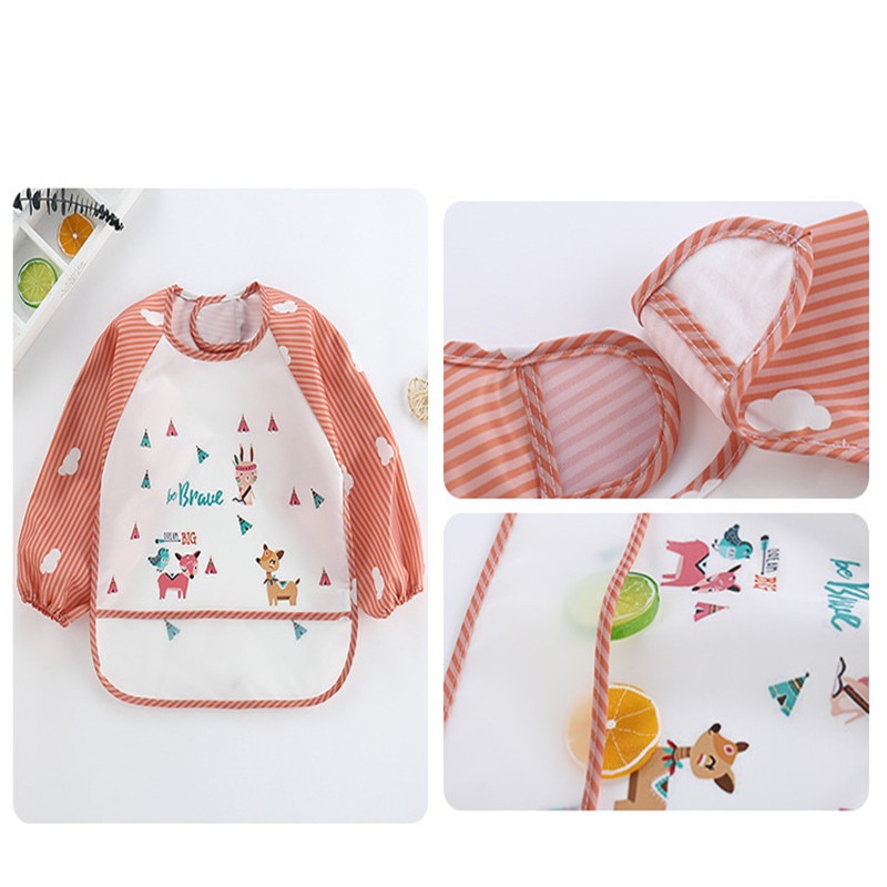 Áo yếm ăn dặm BLW cao cấp KidsWorld chống thấm nước, có máng chứa thức ăn rơi