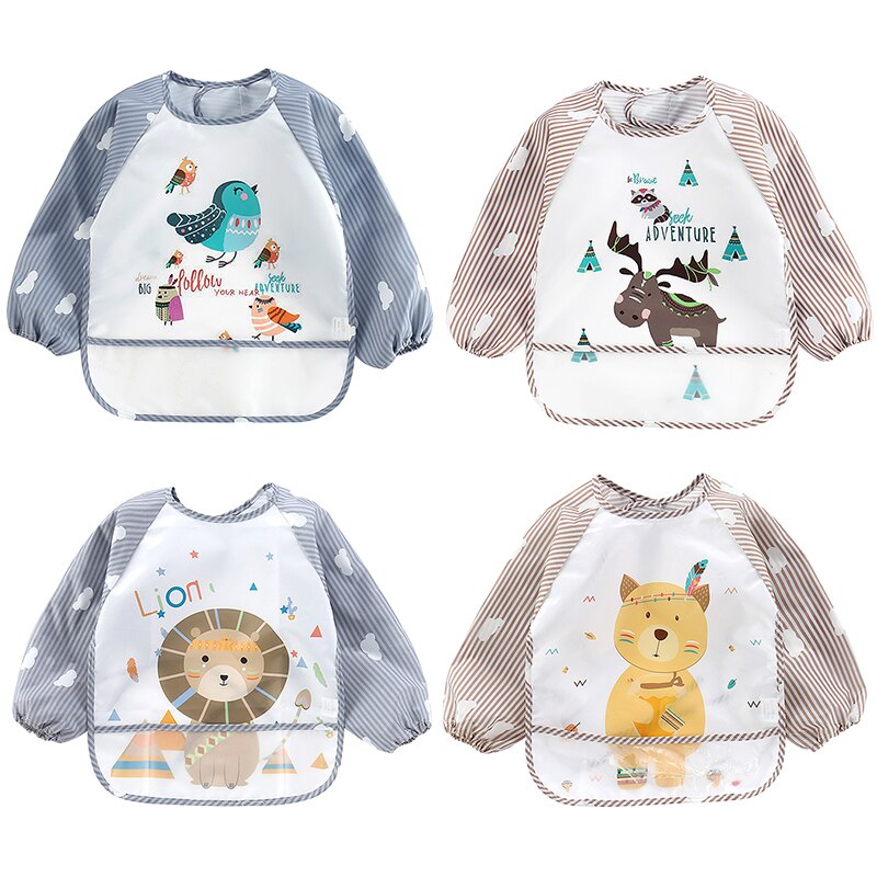 Áo yếm ăn dặm BLW cao cấp KidsWorld chống thấm nước, có máng chứa thức ăn rơi