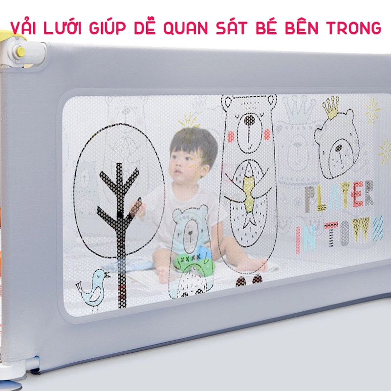 Quây cũi kiêm thanh chắn giường KidsWorld SP22 cho bé chơi độ cao 73cm khung kim loại chống va đập hạ 1 góc hoặc hạ hoàn