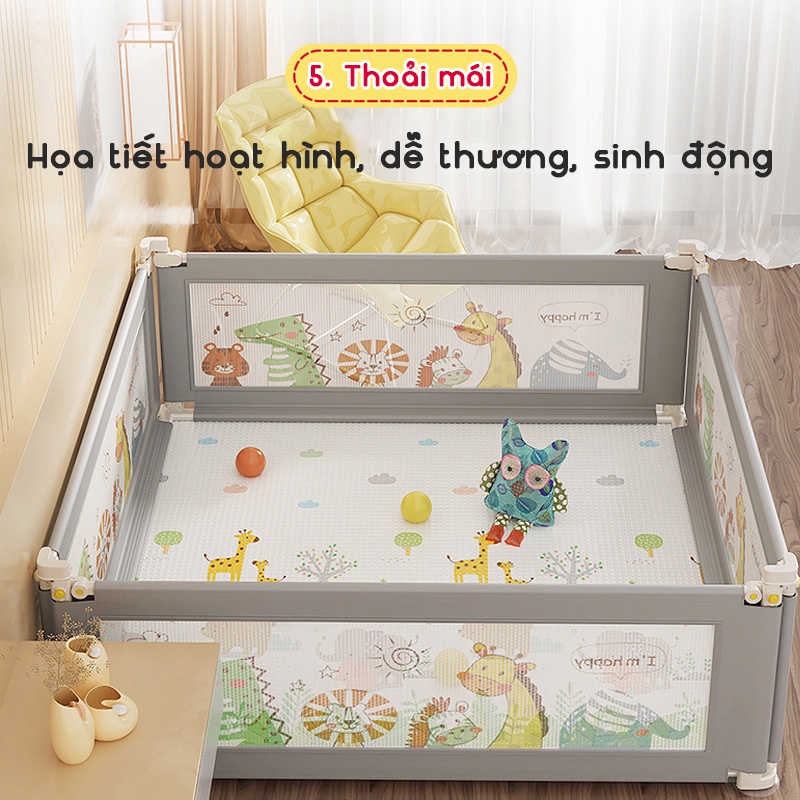 Quây cũi kiêm thanh chắn giường KidsWorld SP22 cho bé chơi độ cao 73cm khung kim loại chống va đập hạ 1 góc hoặc hạ hoàn