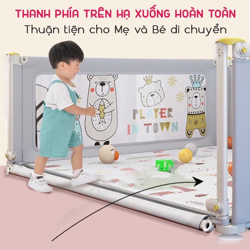 Quây cũi kiêm thanh chắn giường KidsWorld SP22 cho bé chơi độ cao 73cm khung kim loại chống va đập hạ 1 góc hoặc hạ hoàn