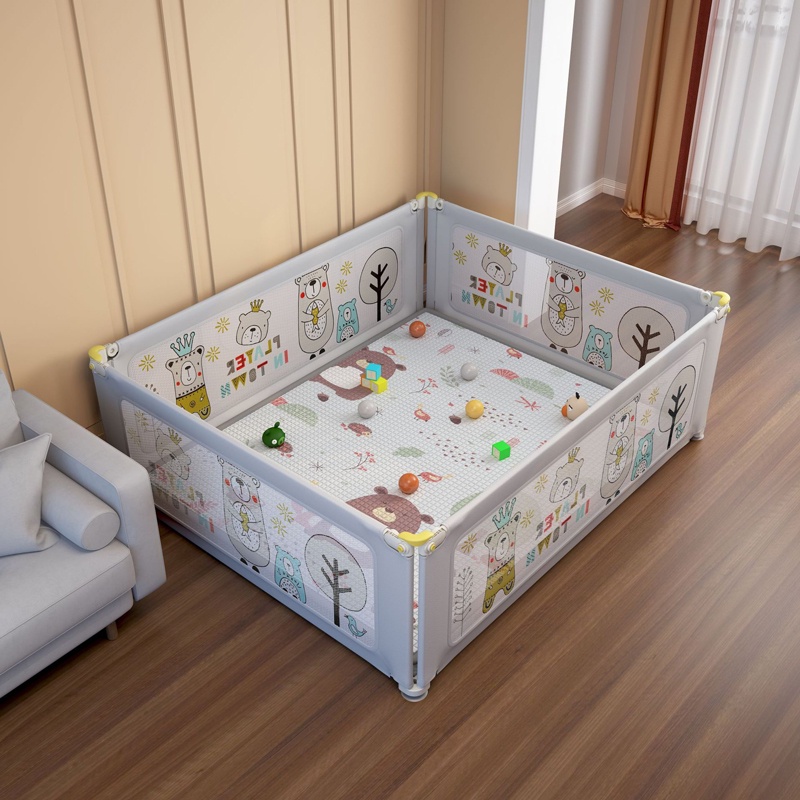 Quây cũi kiêm thanh chắn giường KidsWorld SP22 cho bé chơi độ cao 73cm khung kim loại chống va đập hạ 1 góc hoặc hạ hoàn