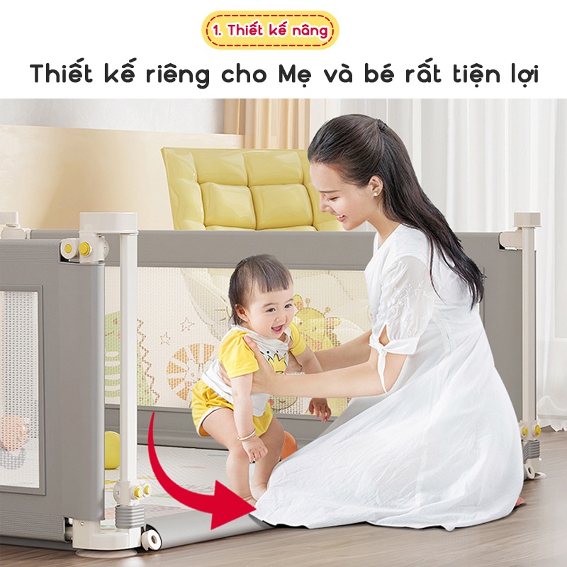 Quây cũi kiêm thanh chắn giường KidsWorld SP22 cho bé chơi độ cao 73cm khung kim loại chống va đập hạ 1 góc hoặc hạ hoàn