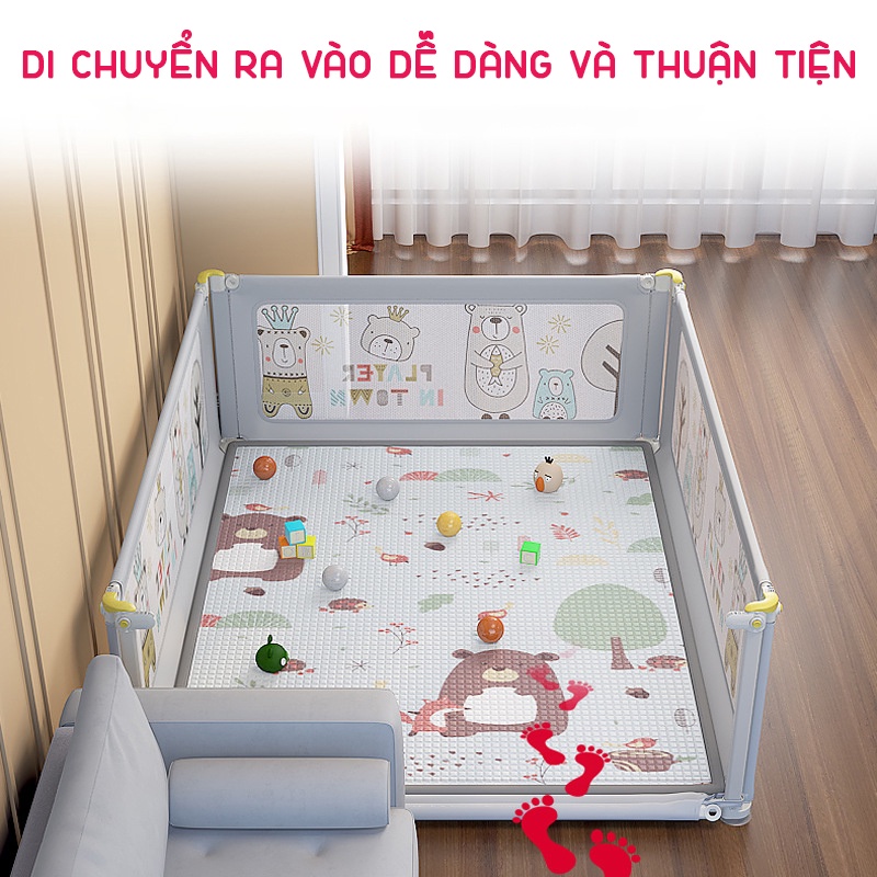 Quây cũi kiêm thanh chắn giường KidsWorld SP22 cho bé chơi độ cao 73cm khung kim loại chống va đập hạ 1 góc hoặc hạ hoàn