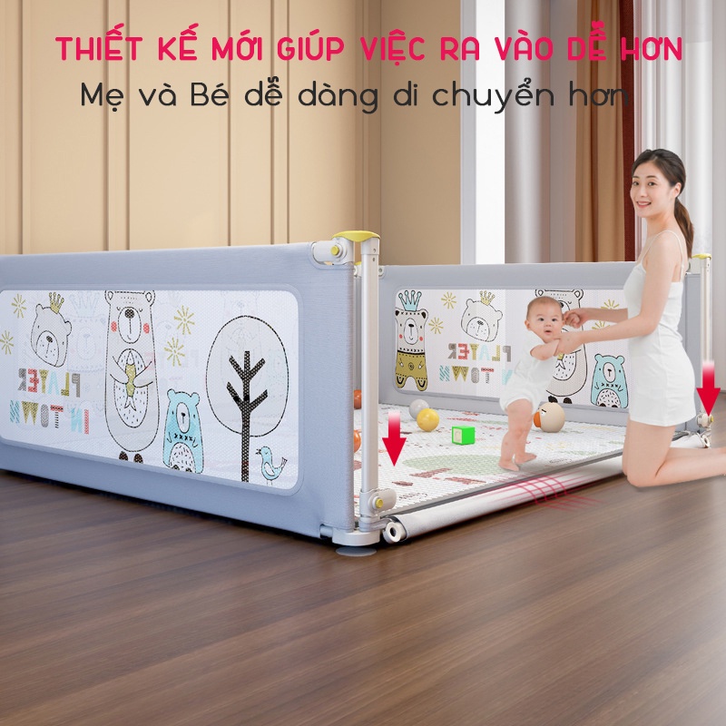 Quây cũi kiêm thanh chắn giường KidsWorld SP22 cho bé chơi độ cao 73cm khung kim loại chống va đập hạ 1 góc hoặc hạ hoàn