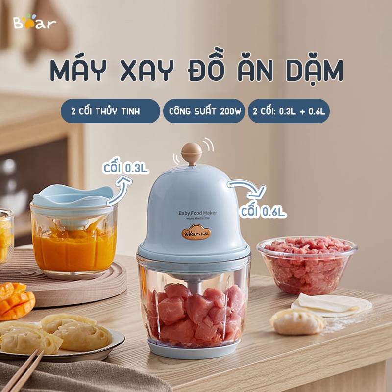 Máy Xay Đa Năng KidsWorld Bear QSJ-C01T1 Với 2 Cối 300ml và 600ml Xay Thịt, Xay Đồ Ăn Dặm Cho Bé, Xay Thịt Rau Củ Quả