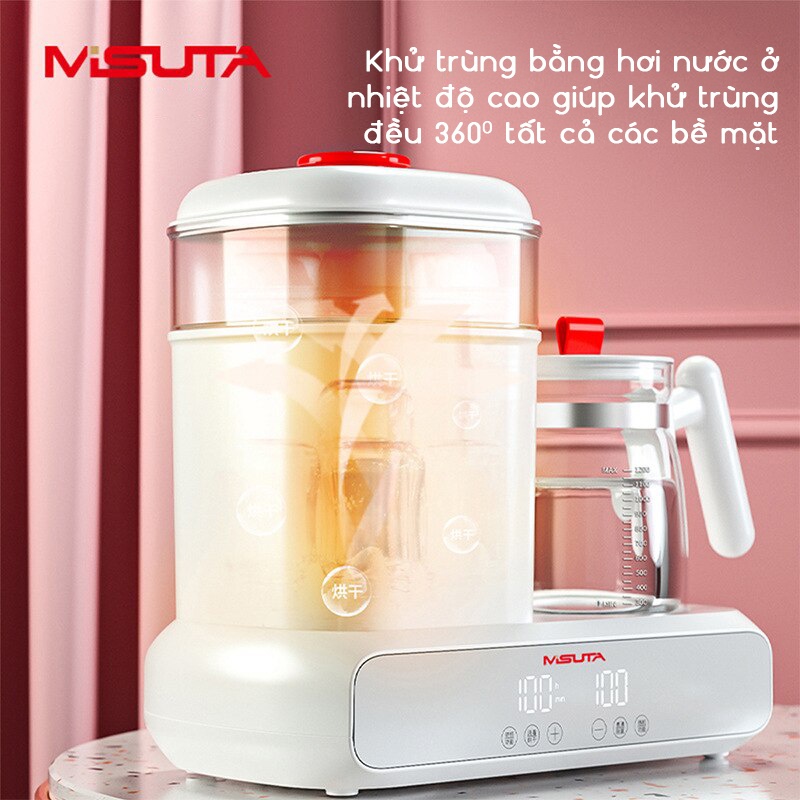 Máy hâm sữa tiệt trùng bình sữa sấy khô kết hợp máy đun nước pha sữa MISUTA-MDXT-19001 điều chỉnh nhiệt độ
