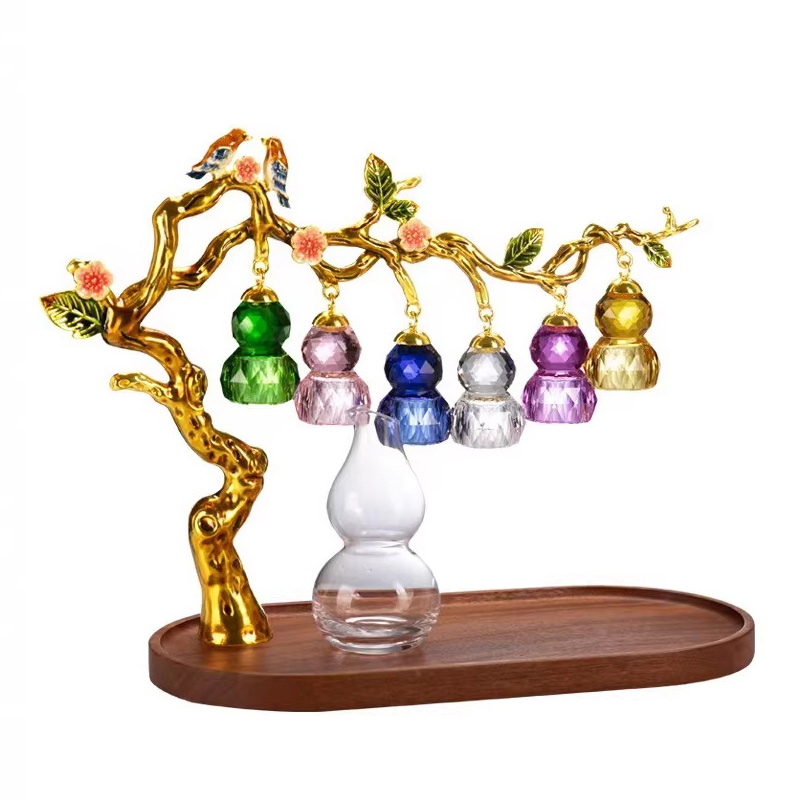 Bộ ly rượu pha lê phong cách Bonsai sáng tạo, quà tặng ly rượu bình rót rượu hình quả bầu bảy màu cao cấp GR011