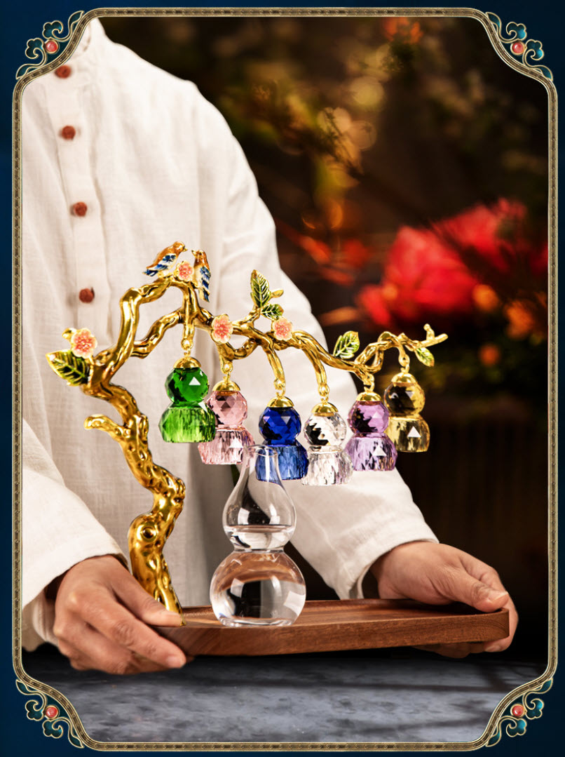 Bộ ly rượu pha lê phong cách Bonsai sáng tạo, quà tặng ly rượu bình rót rượu hình quả bầu bảy màu cao cấp GR011