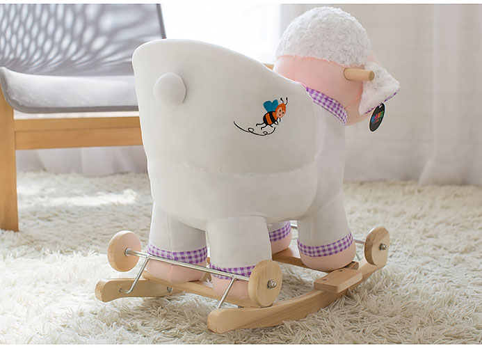 Bập bênh cho bé BBTE02 dạng thú nhồi bông hình con cừu có bánh xe.