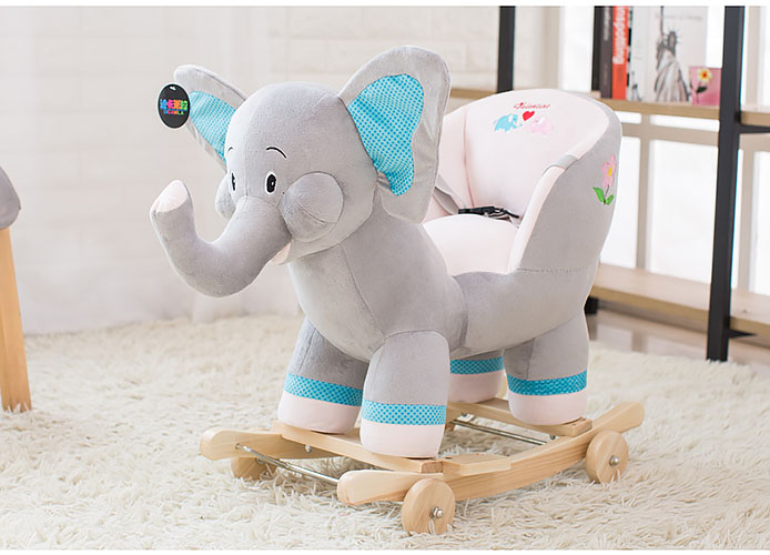 Bập bênh cho bé BBTE03 dạng thú nhồi bông hình con voi có bánh xe.