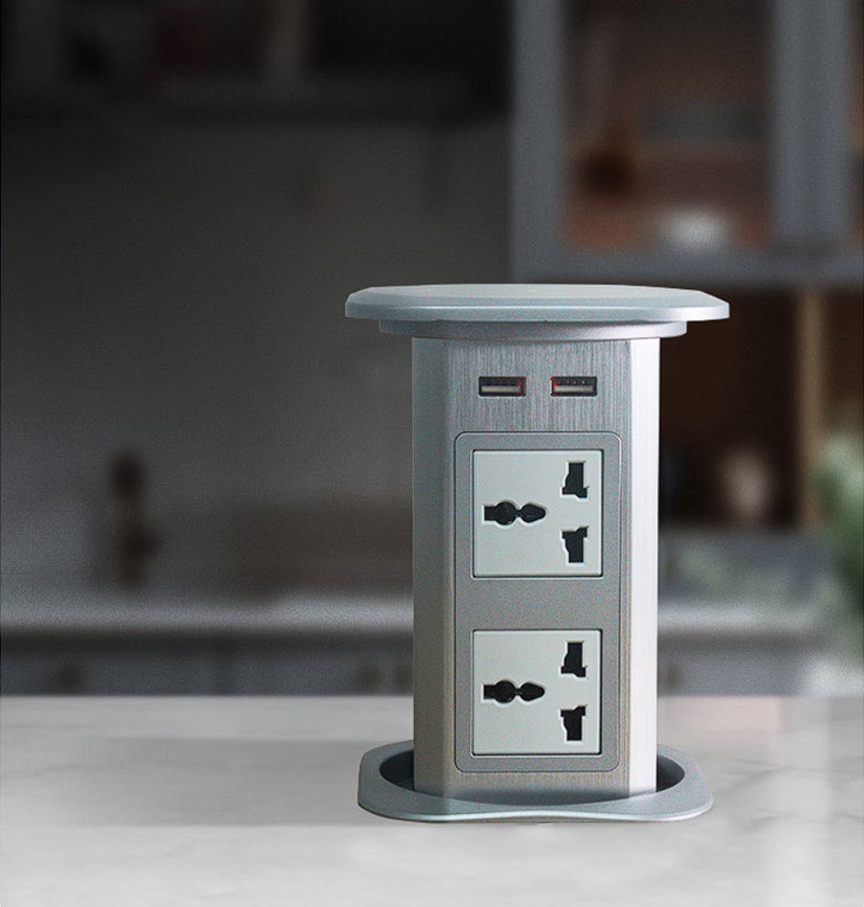 Ổ cắm âm bàn trượt tự động kèm sạc không dây OEM AH07