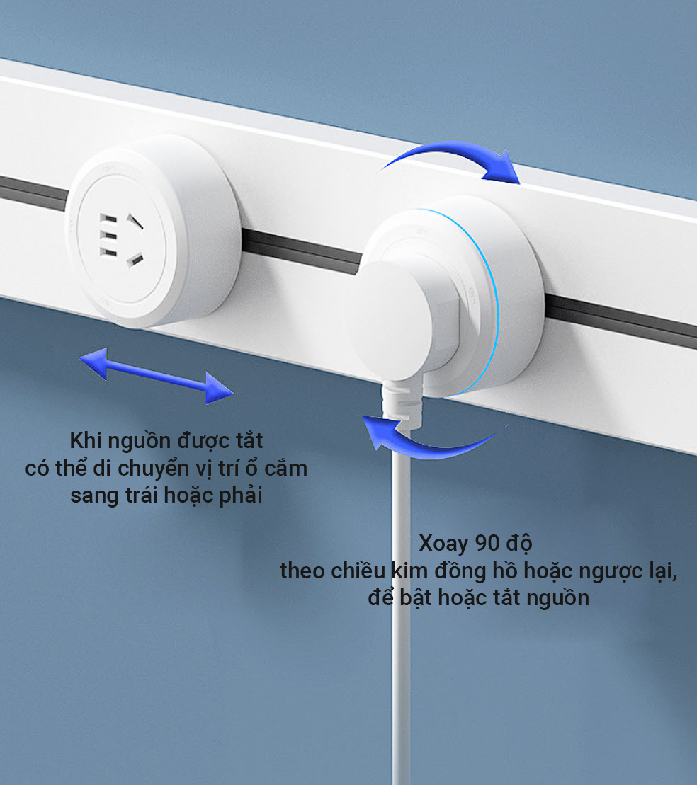 Ổ cắm điện thanh ray trượt vỏ nhôm 8000W - 32A viền đèn led KR01