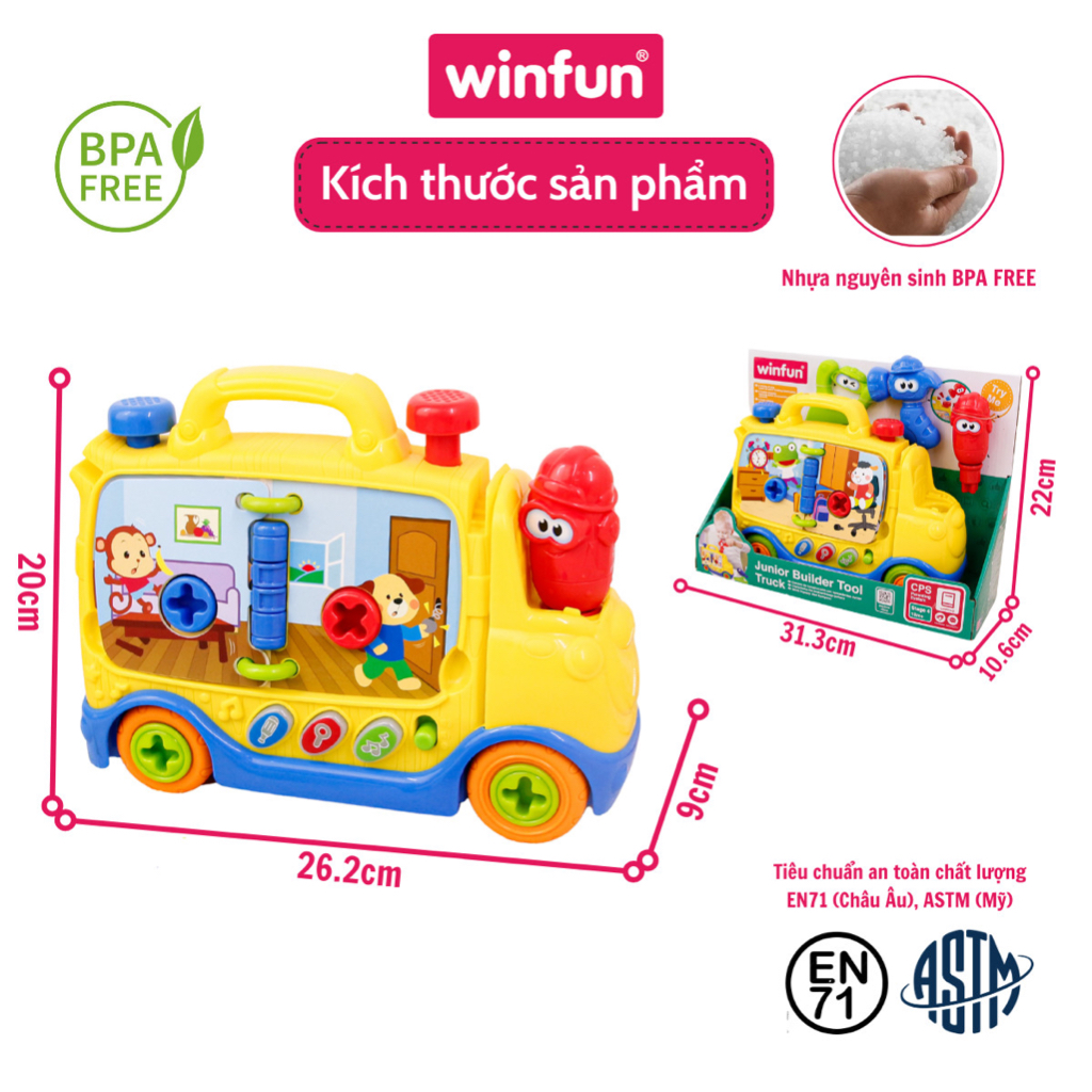 Đồ chơi dụng cụ cơ khí hình xe tải - luyện tay, vận động tinh cho bé Winfun 0795-01 - Phiên bản nói tiếng anh