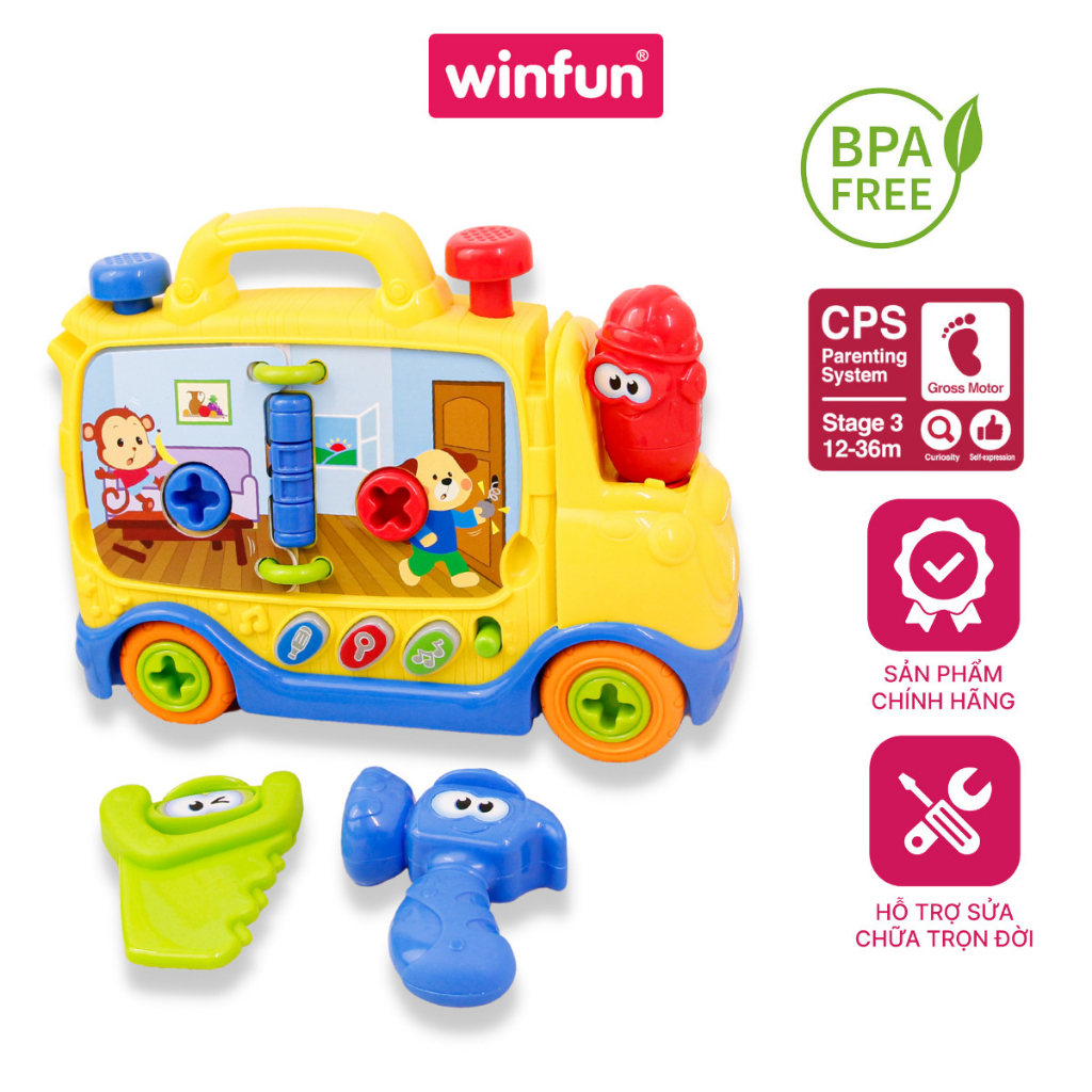 Đồ chơi dụng cụ cơ khí hình xe tải - luyện tay, vận động tinh cho bé Winfun 0795-01 - Phiên bản nói tiếng anh
