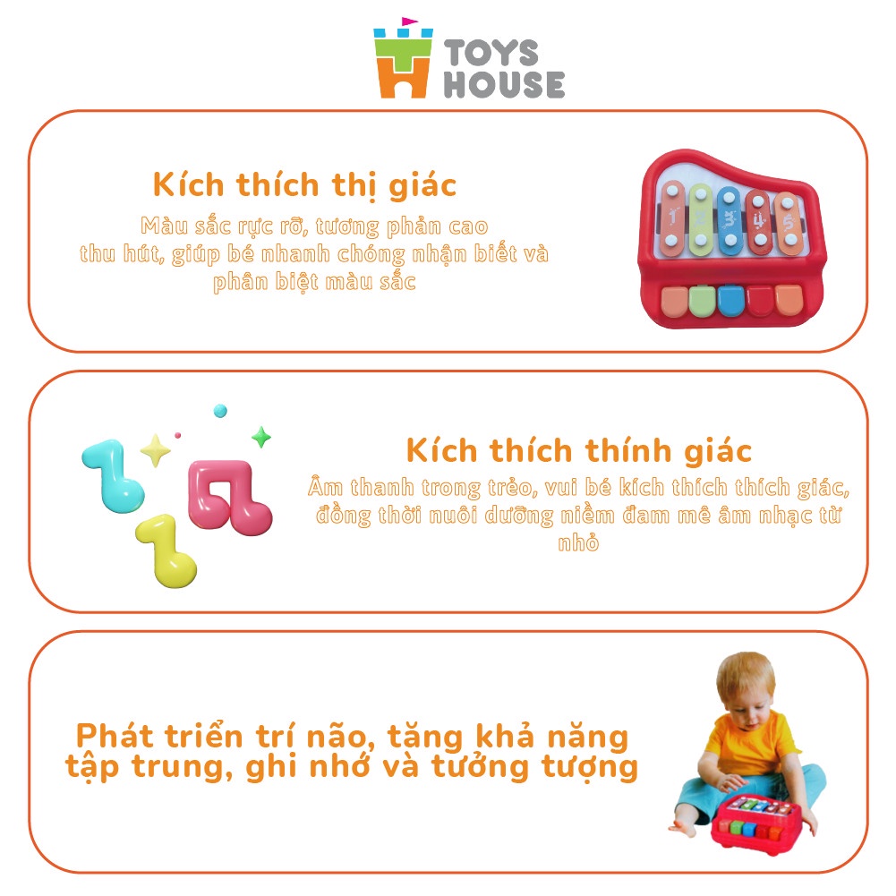 Đồ chơi đàn piano kết hợp gõ Xylophone 5 phím kèm 6 bản nhạc ToysHouse