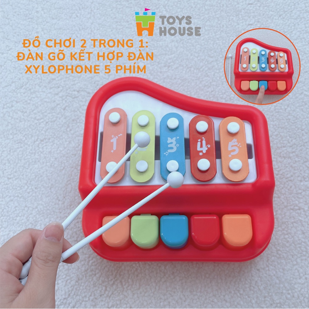 Đồ chơi đàn piano kết hợp gõ Xylophone 5 phím kèm 6 bản nhạc ToysHouse