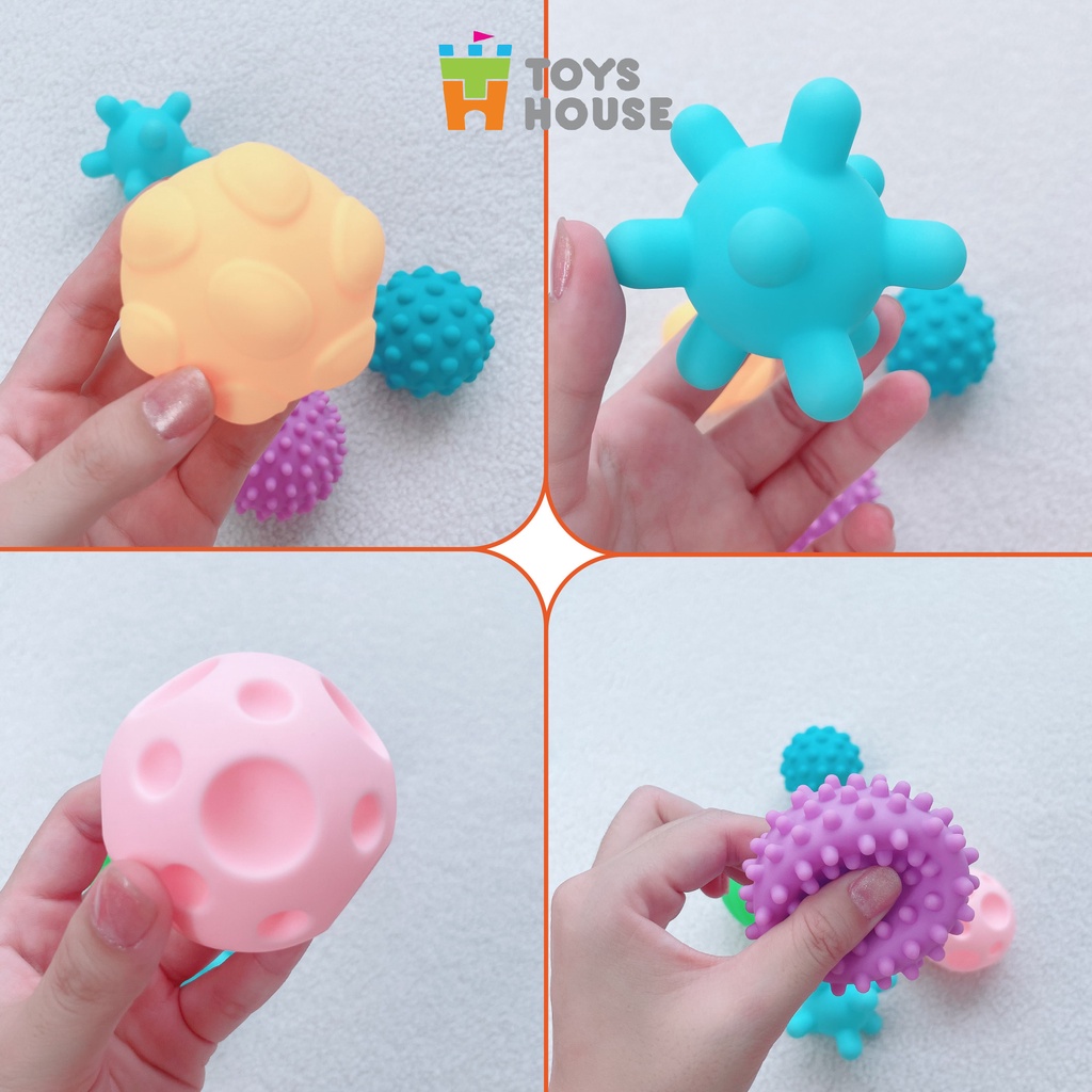 Bóng cho bé chơi, set 6 quả bóng gai silicone kích thích xúc giác, thị giác, thính giác, vận động tinh ToysHouse HE0207