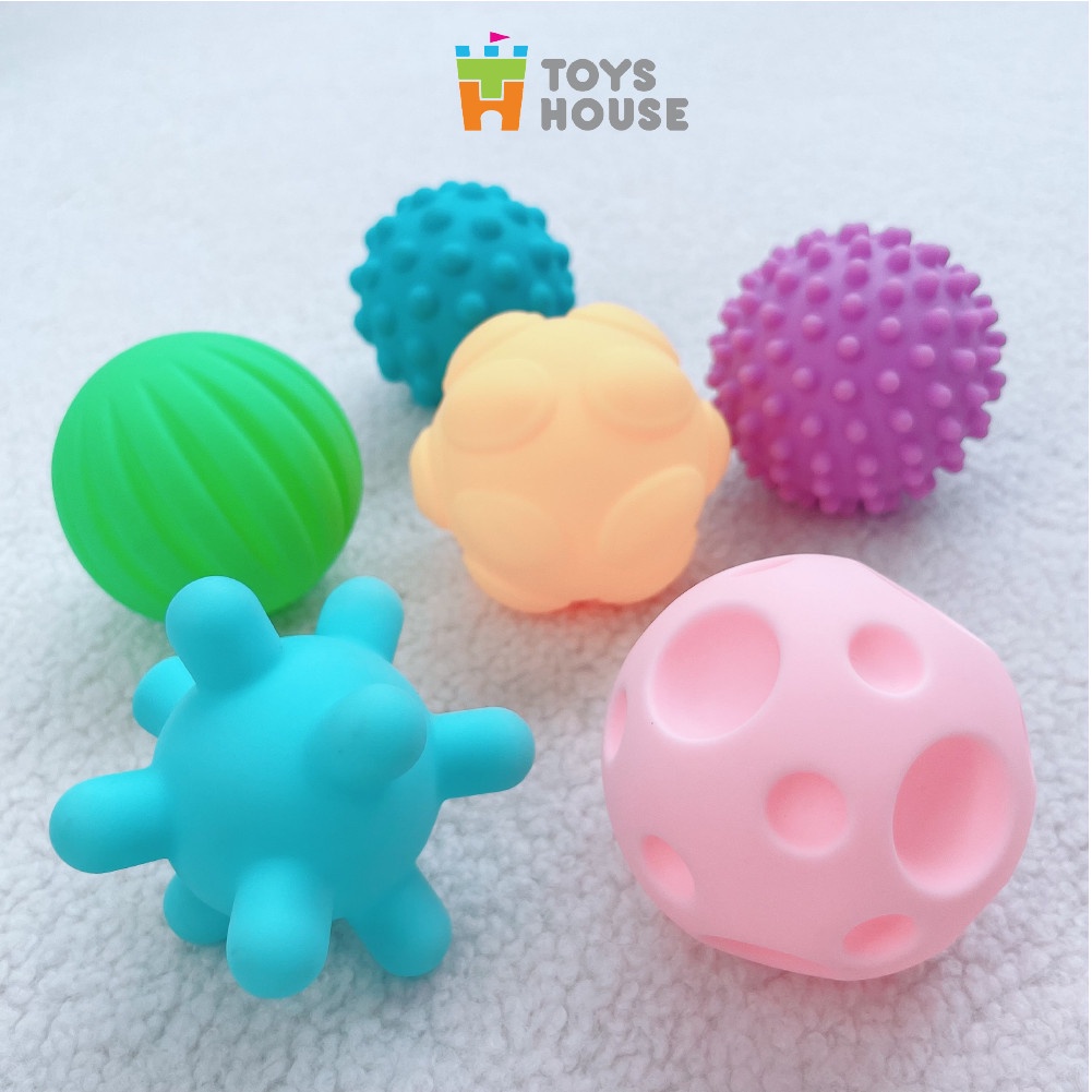 Bóng cho bé chơi, set 6 quả bóng gai silicone kích thích xúc giác, thị giác, thính giác, vận động tinh ToysHouse HE0207