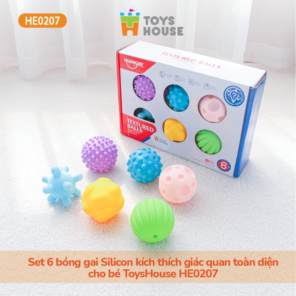 Bóng cho bé chơi, set 6 quả bóng gai silicone kích thích xúc giác, thị giác, thính giác, vận động tinh ToysHouse HE0207