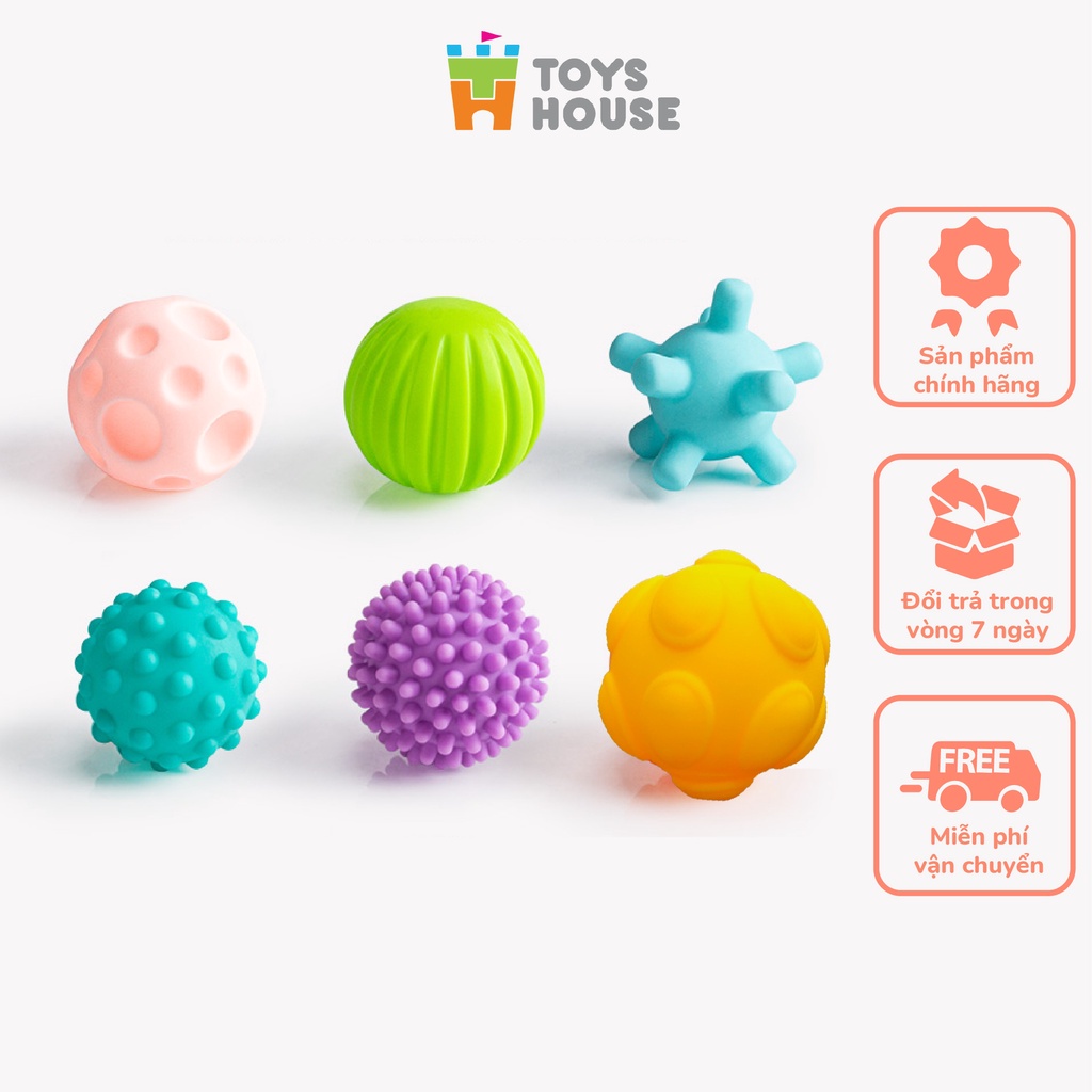 Bóng cho bé chơi, set 6 quả bóng gai silicone kích thích xúc giác, thị giác, thính giác, vận động tinh ToysHouse HE0207