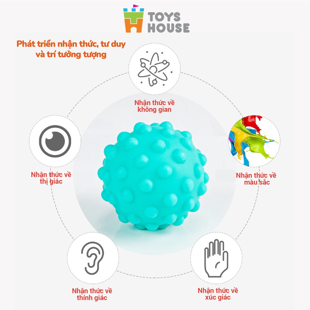 Bóng cho bé chơi, set 6 quả bóng gai silicone kích thích xúc giác, thị giác, thính giác, vận động tinh ToysHouse HE0207