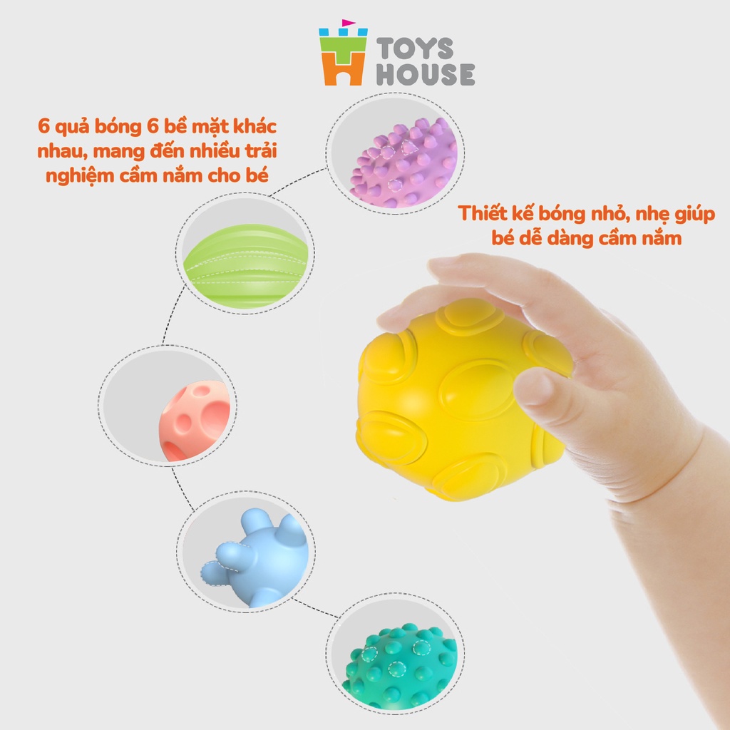 Bóng cho bé chơi, set 6 quả bóng gai silicone kích thích xúc giác, thị giác, thính giác, vận động tinh ToysHouse HE0207