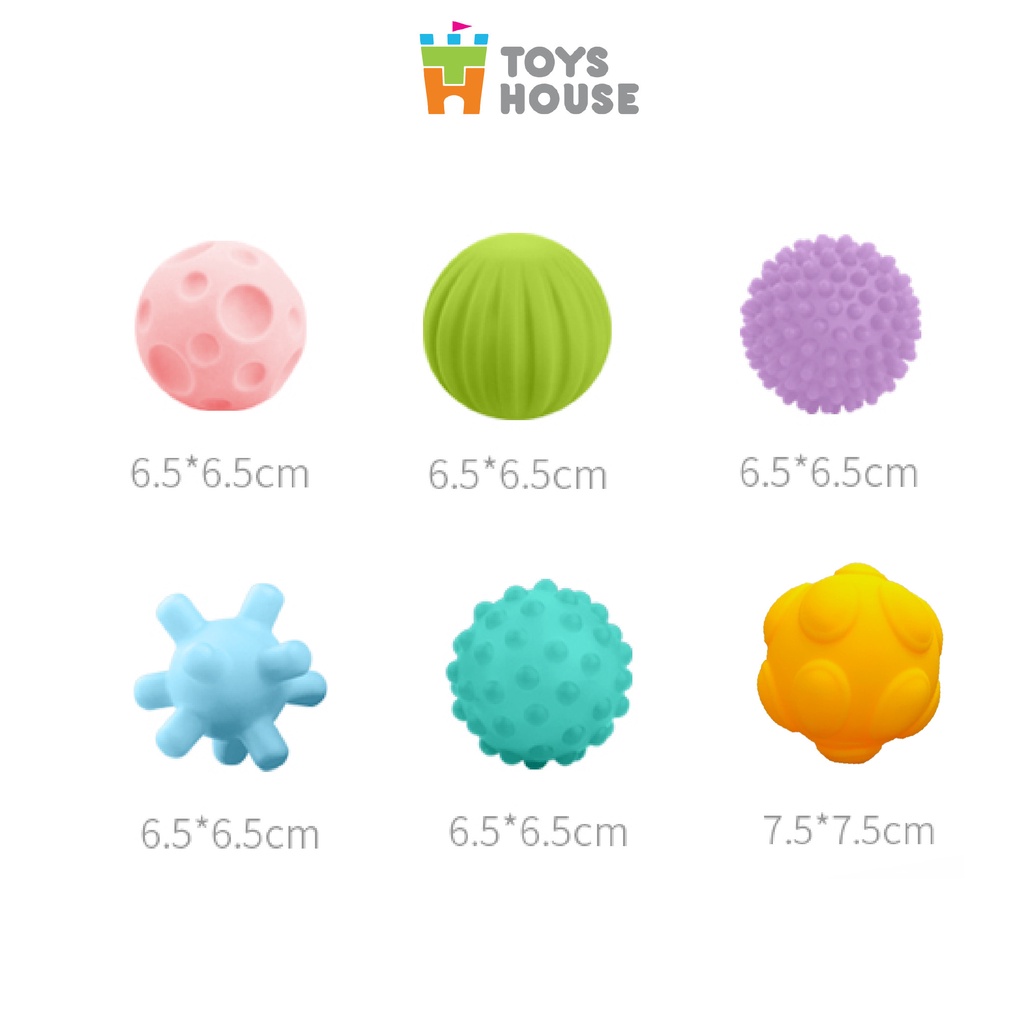 Bóng cho bé chơi, set 6 quả bóng gai silicone kích thích xúc giác, thị giác, thính giác, vận động tinh ToysHouse HE0207