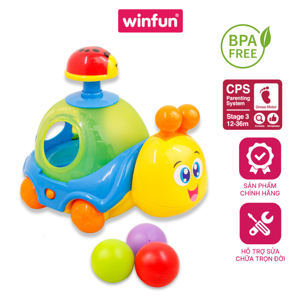 Đồ chơi ốc sên có dây kéo, phát nhạc kèm con quay bắn bóng Winfun 0674-NL- dành cho bé từ 12 tháng trở lên