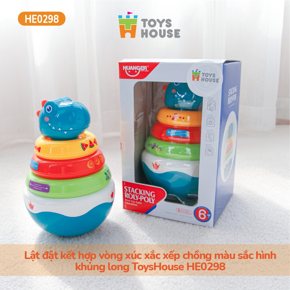 Đồ chơi lật đật, vòng xúc xắc xếp chồng nhiều màu sắc hình khủng long ToysHouse HE0298