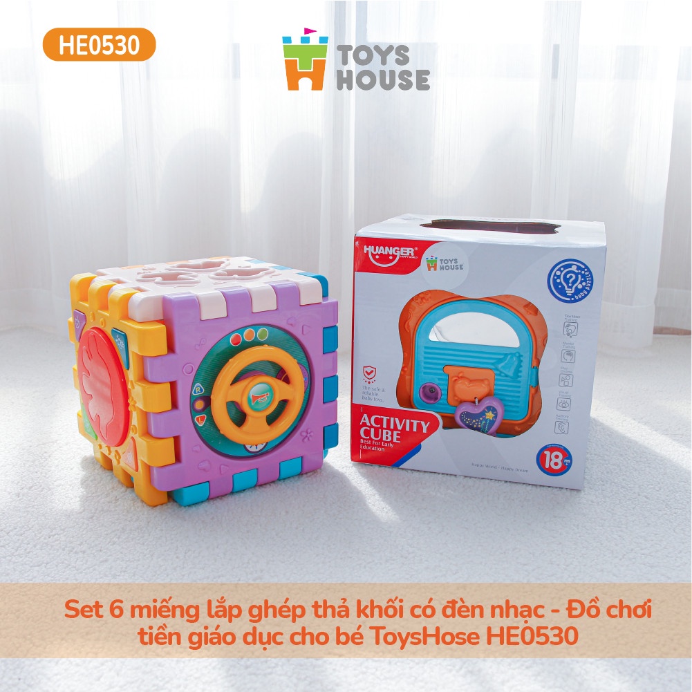 Đồ chơi thả hình khối đa năng kiêm lắp ghép có đèn nhạc giáo dục cho bé Toyshouse HE0530