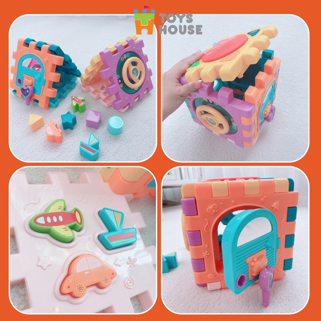 Đồ chơi thả hình khối đa năng kiêm lắp ghép có đèn nhạc giáo dục cho bé Toyshouse HE0530