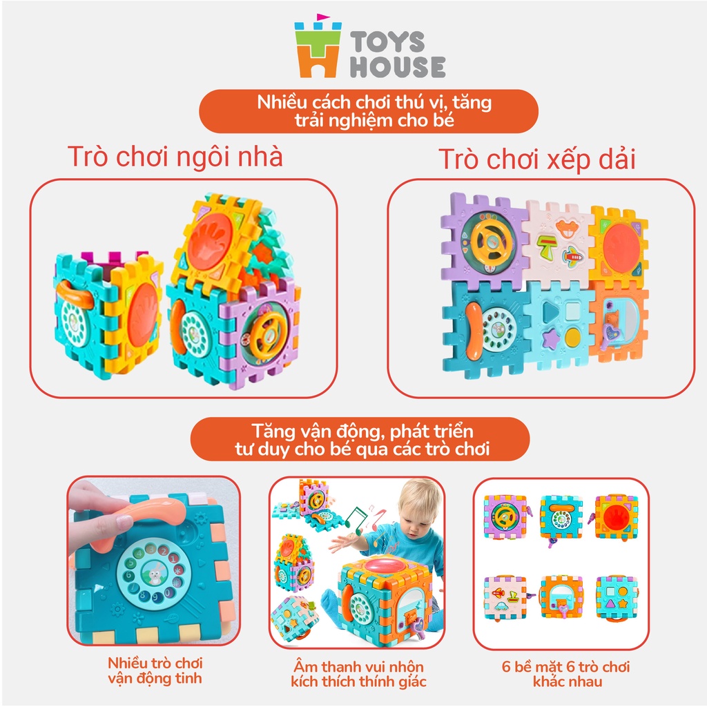 Đồ chơi thả hình khối đa năng kiêm lắp ghép có đèn nhạc giáo dục cho bé Toyshouse HE0530